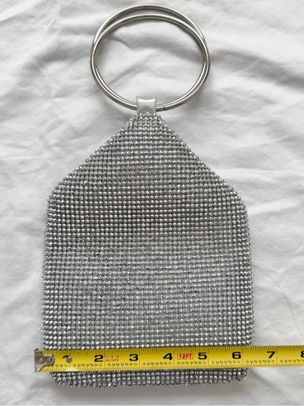 Silver Rhinestone Circle Handle Soft Handbag | Fits iPhone 17 Pro Max - Picture 11 of 12